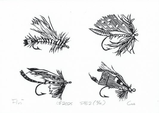 Fly-Fishing Lures Linoleum Print